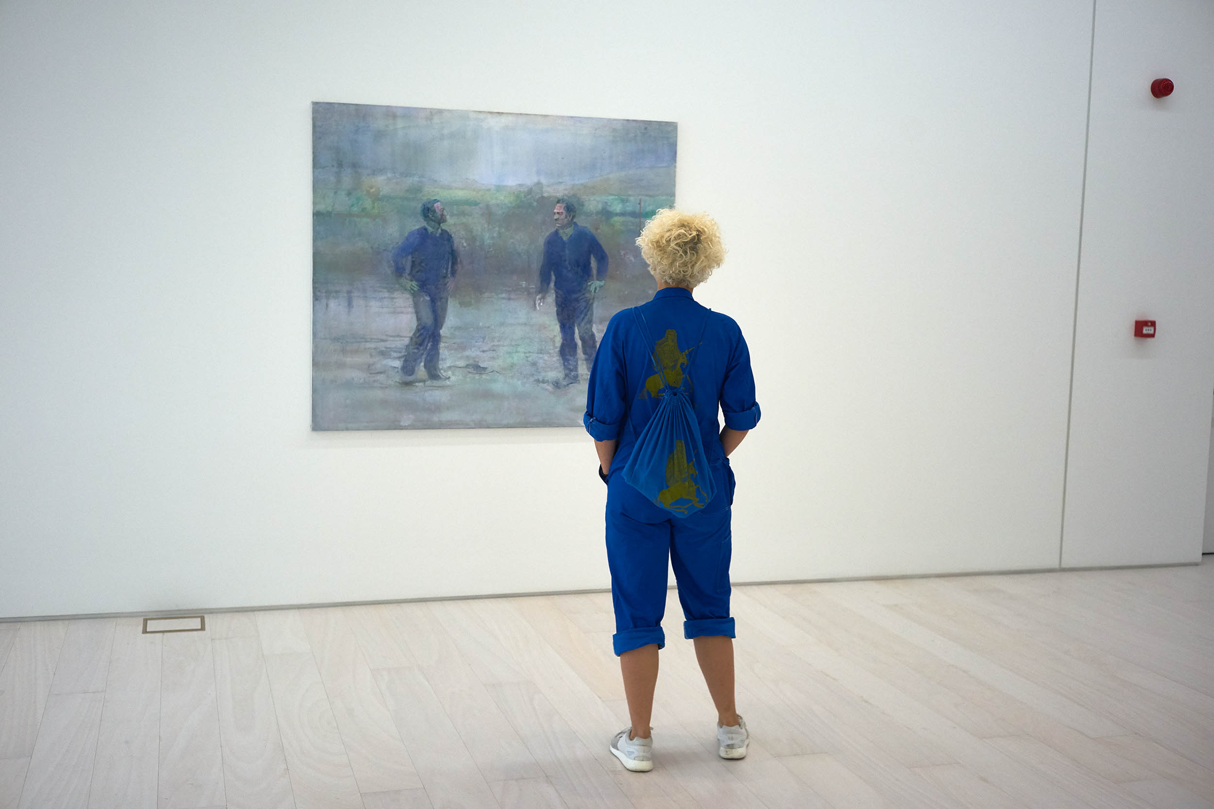 A visitor in front of Conversation by Edi Hila, National Museum of Contemporary Art, Athens, Greece, 2017