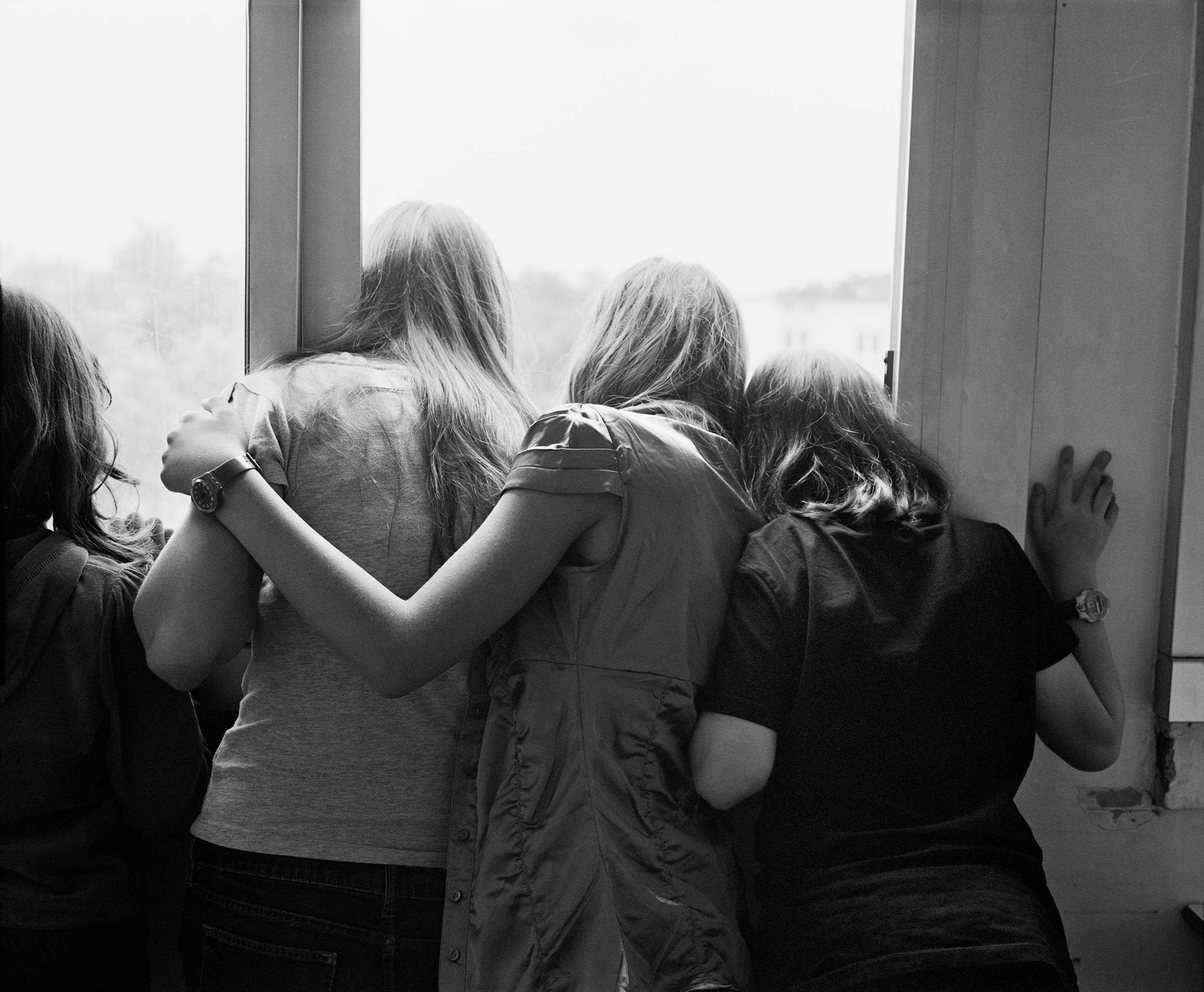 Four Year 10 pupils at a window, 2010