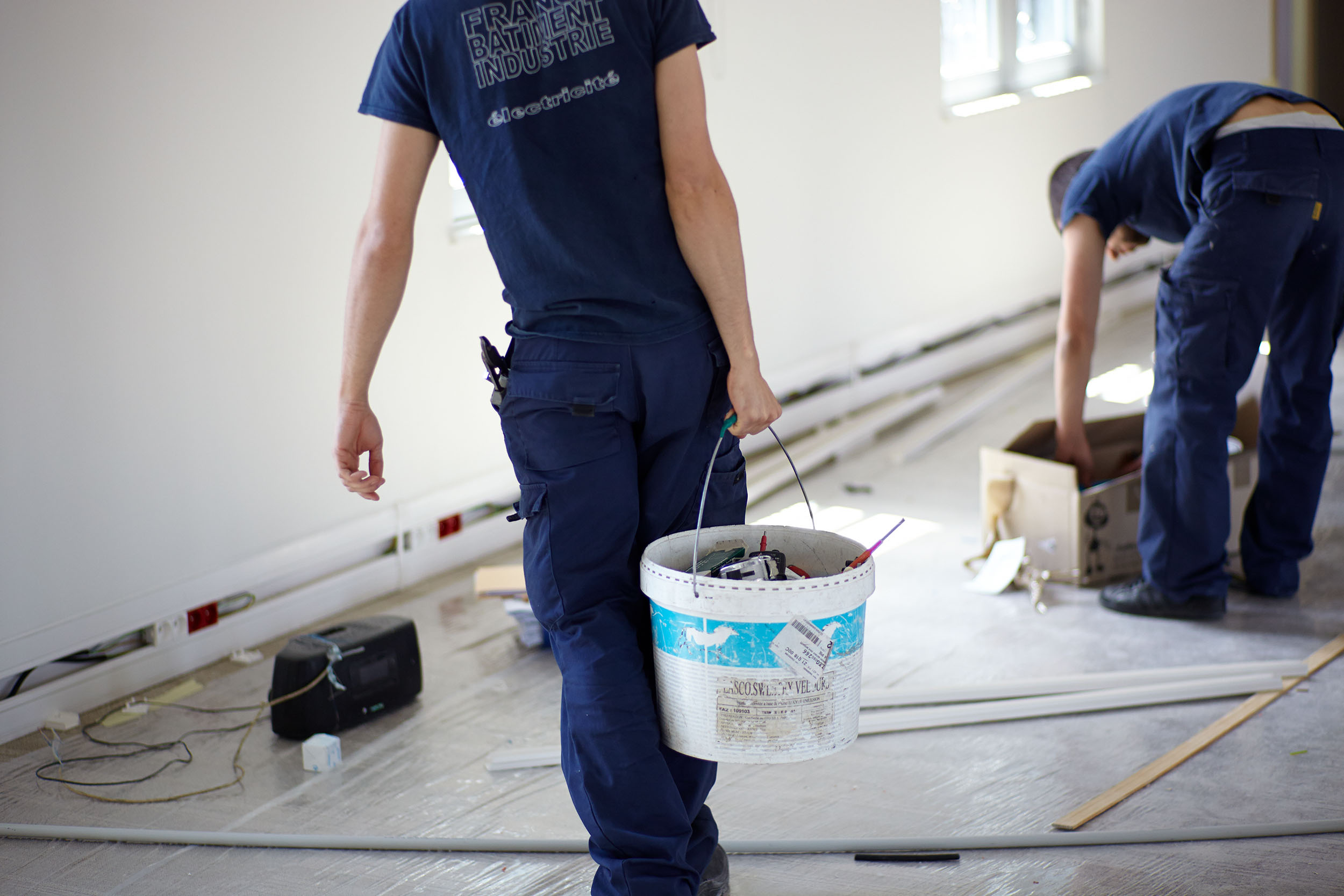 Storage area of the electricians’ worksite, construction site of the new Cheuvreux headquarters