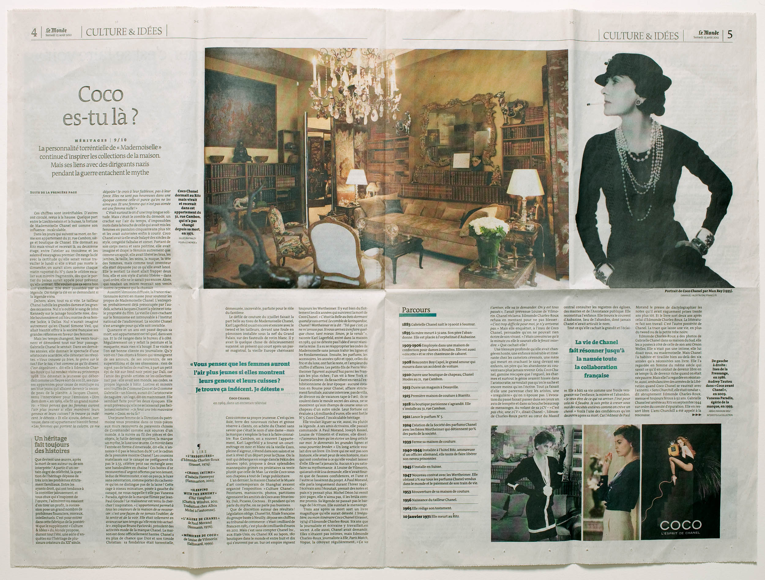 Coco Chanel's apartment. Commissioned by Le Monde, 2012.