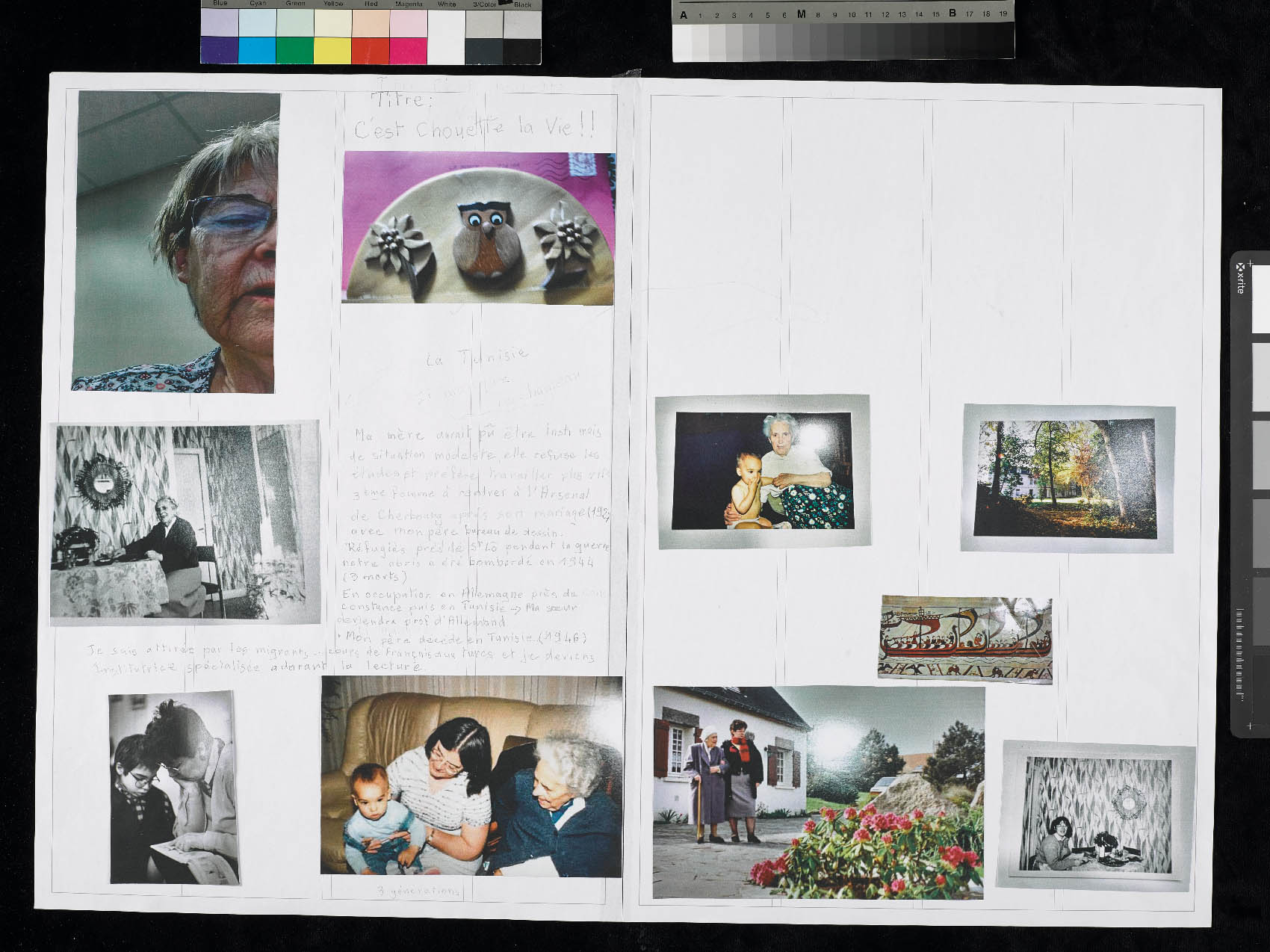 Nicole's original sheet: photocopies, collage, handwriting // Cherbourg-en-Cotentin, 2019
